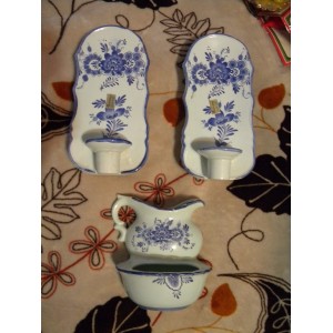 Vintage DECORAMA Wall Pockets/Candle Holders~Japan~Set of 3~Blue Flowers   273367445672
